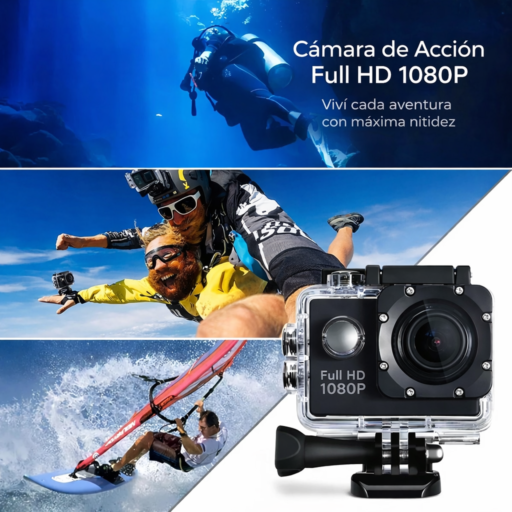 Cámara Deportiva Sumergible 1080P Full HD
